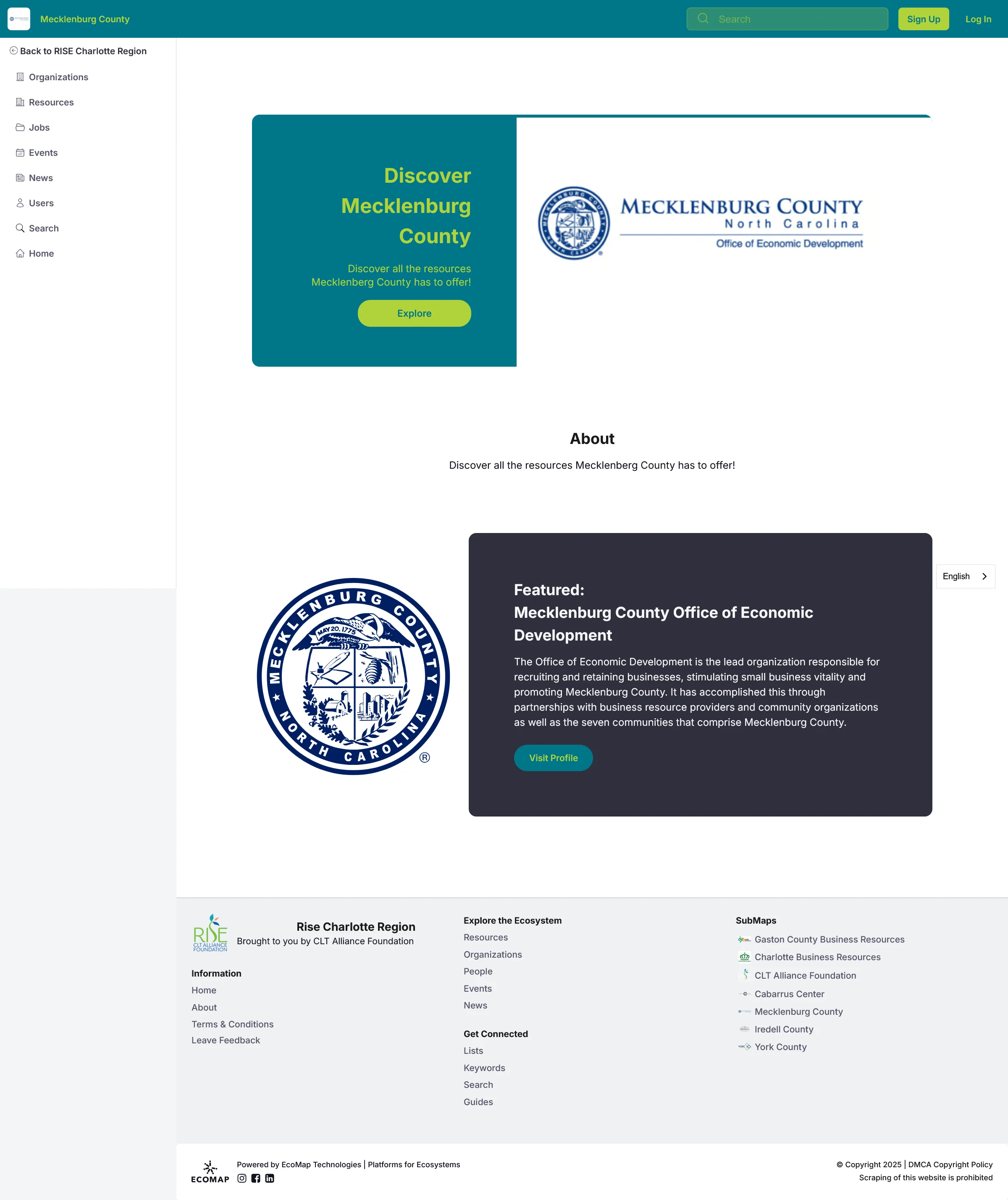 Mecklenburg County SubMap, featuring resources available to county residents